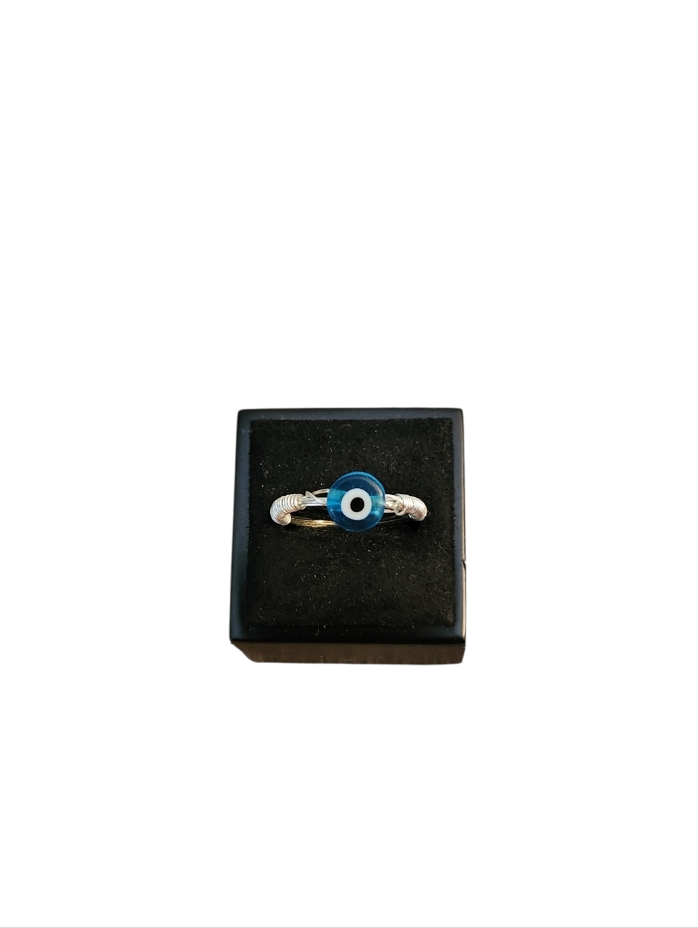 Size 7.5 Silver Toned Evil Eye Delicate Thin Band Ring